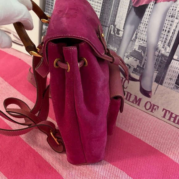 Gucci Suede and bamboo Backpack in pink - Picture 4 of 14